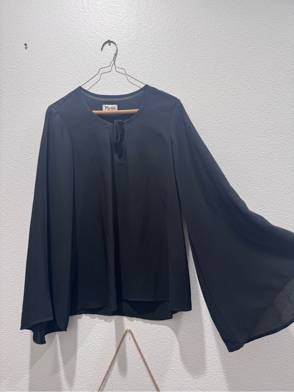 Show Me Your MuMu Black Bell-Sleeve Tie-Neck Blouse